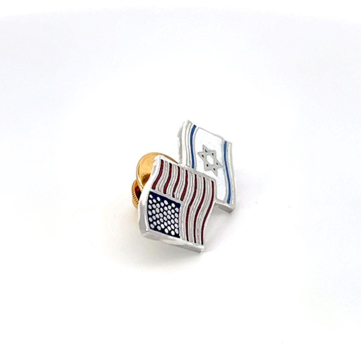 Sterling Silver Enamel America and Israel Friendship Lapel Pin In New Condition For Sale In New York, NY