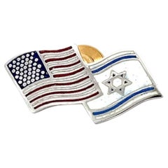 Sterling Silver Enamel America and Israel Friendship Lapel Pin