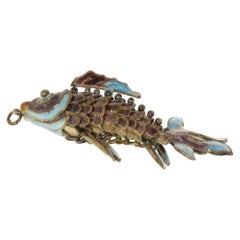 Pendentif de poisson articulé en argent sterling et émail, fabriqué à la main en Italie