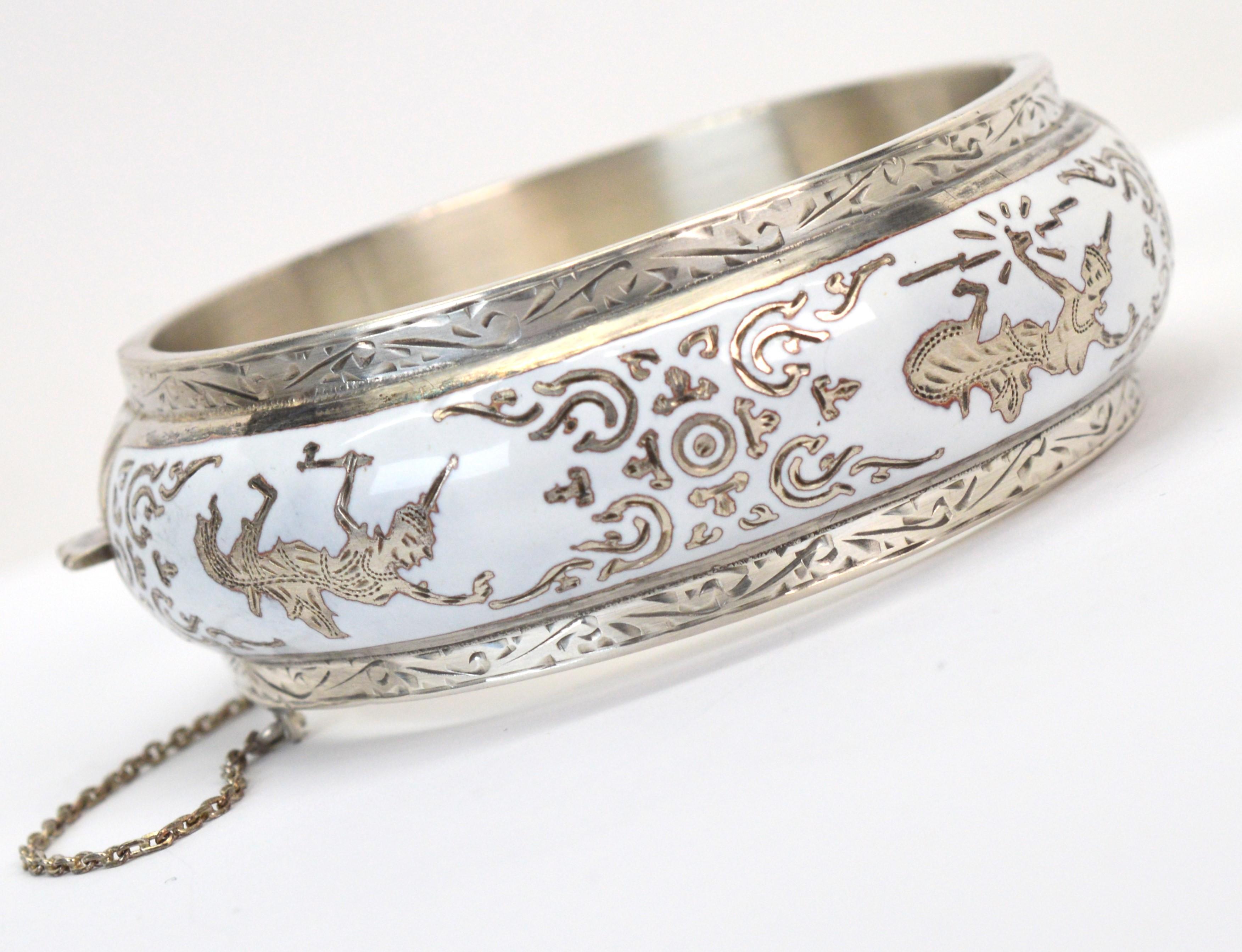 Bracciale Bangle in argento smaltato con danzatrici del Siam in vendita 7