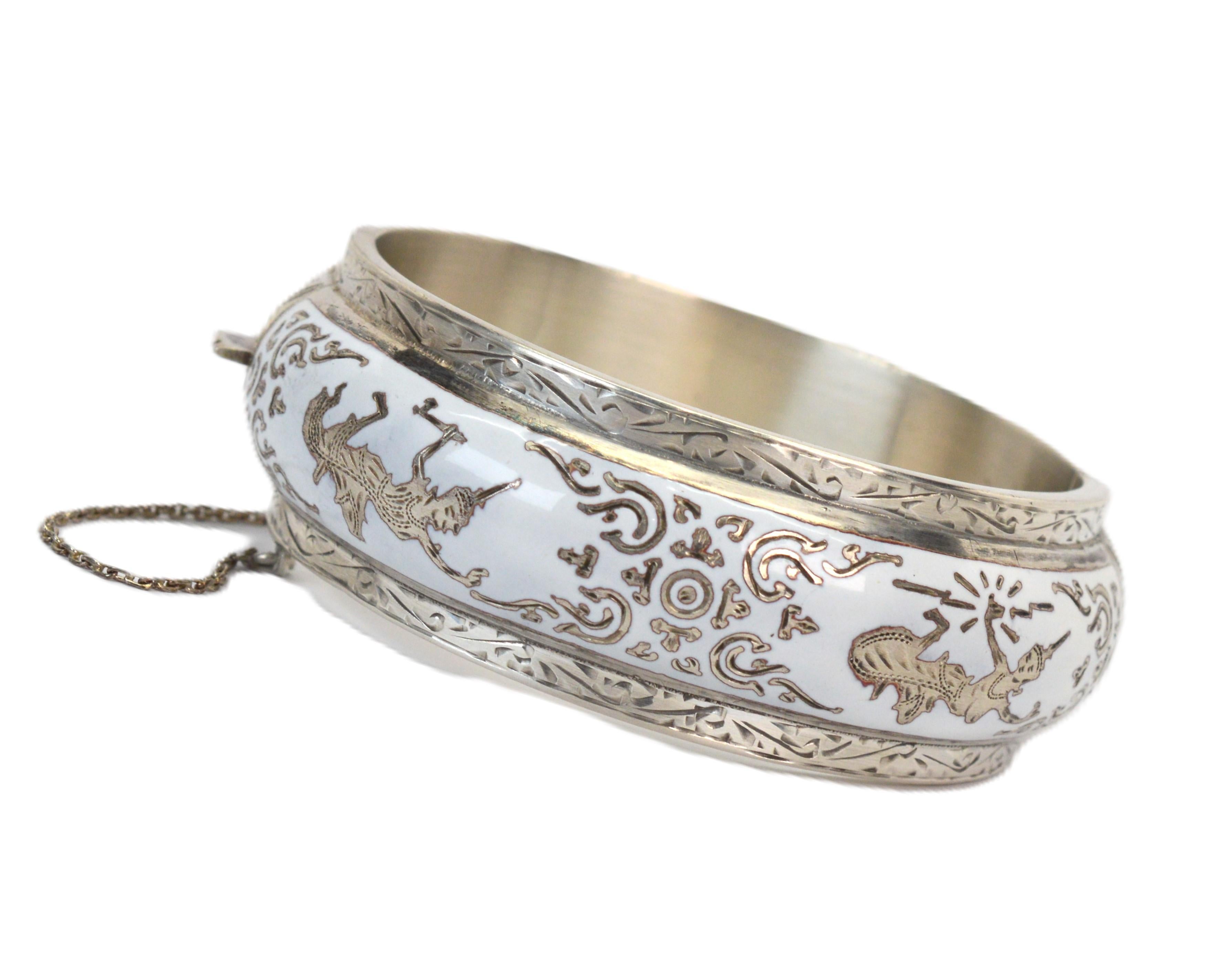 Donna Bracciale Bangle in argento smaltato con danzatrici del Siam in vendita