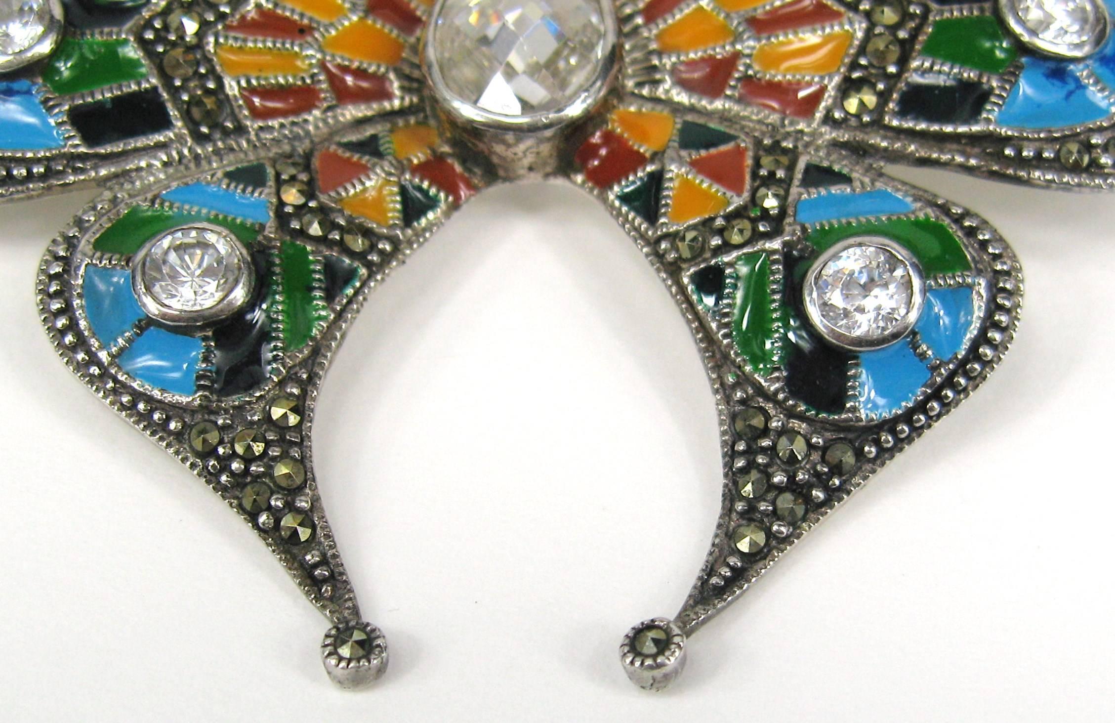 Femenino o masculino Alfiler de mariposa de plata de ley con esmalte Broche de marcasita en venta