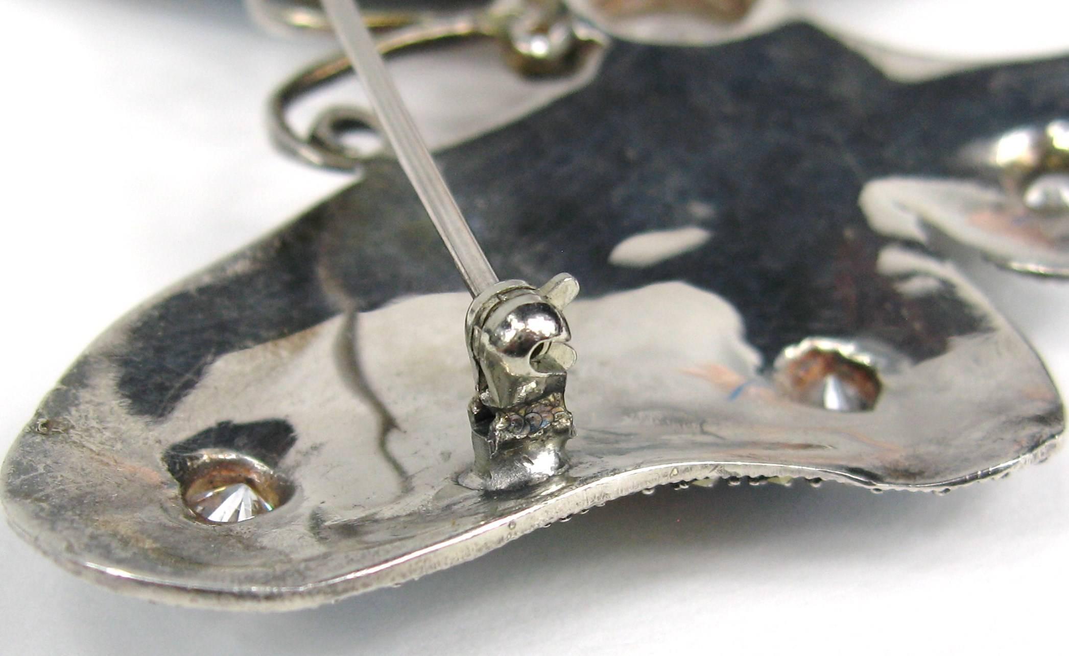 Sterling Silver Enamel Butterfly Pin Marcasite Brooch  For Sale 1