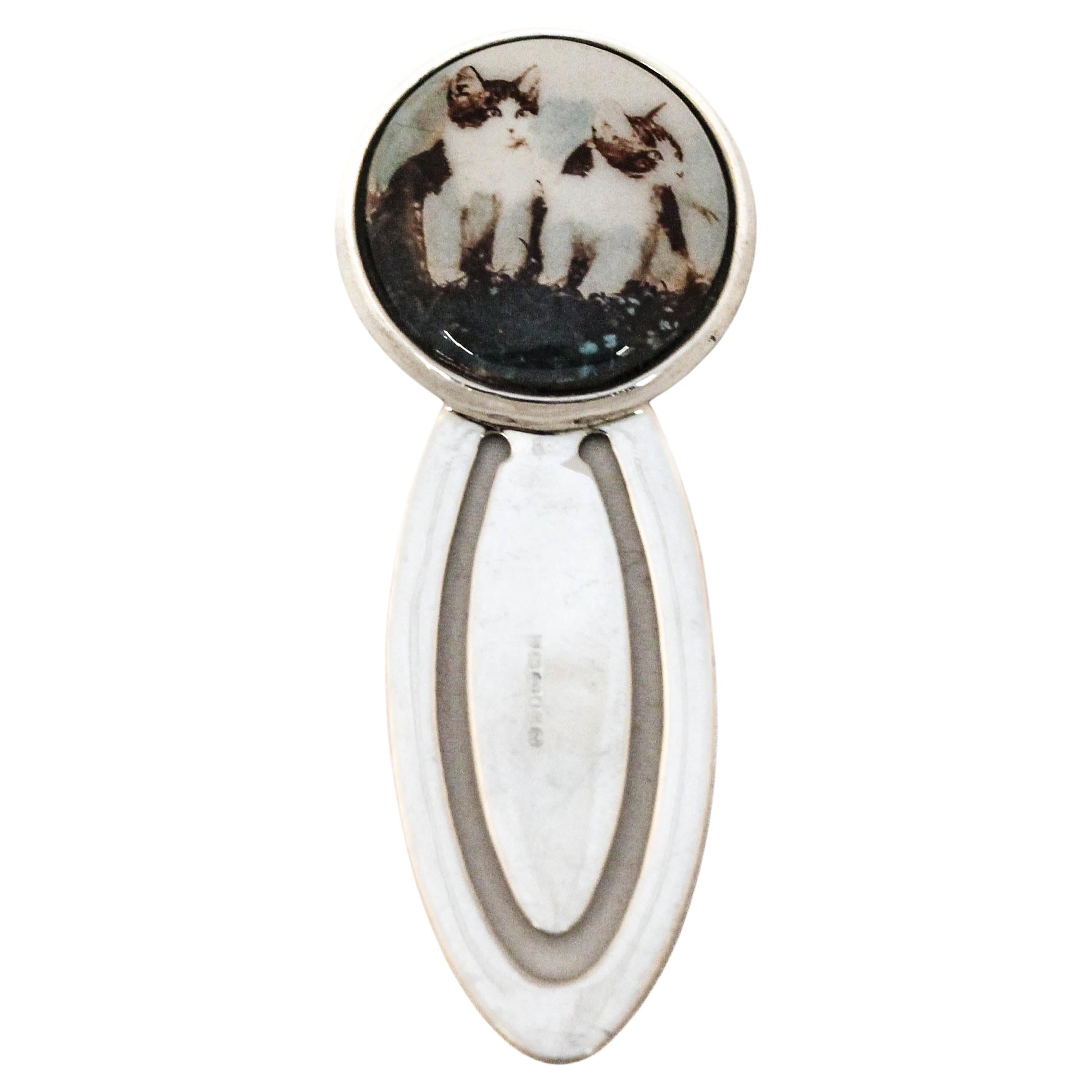 Marcapáginas de plata de ley con esmalte Gato