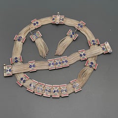 Sterling Silver Enamel Choker Necklace tassel Earrings and Bracelet Jewelry Set