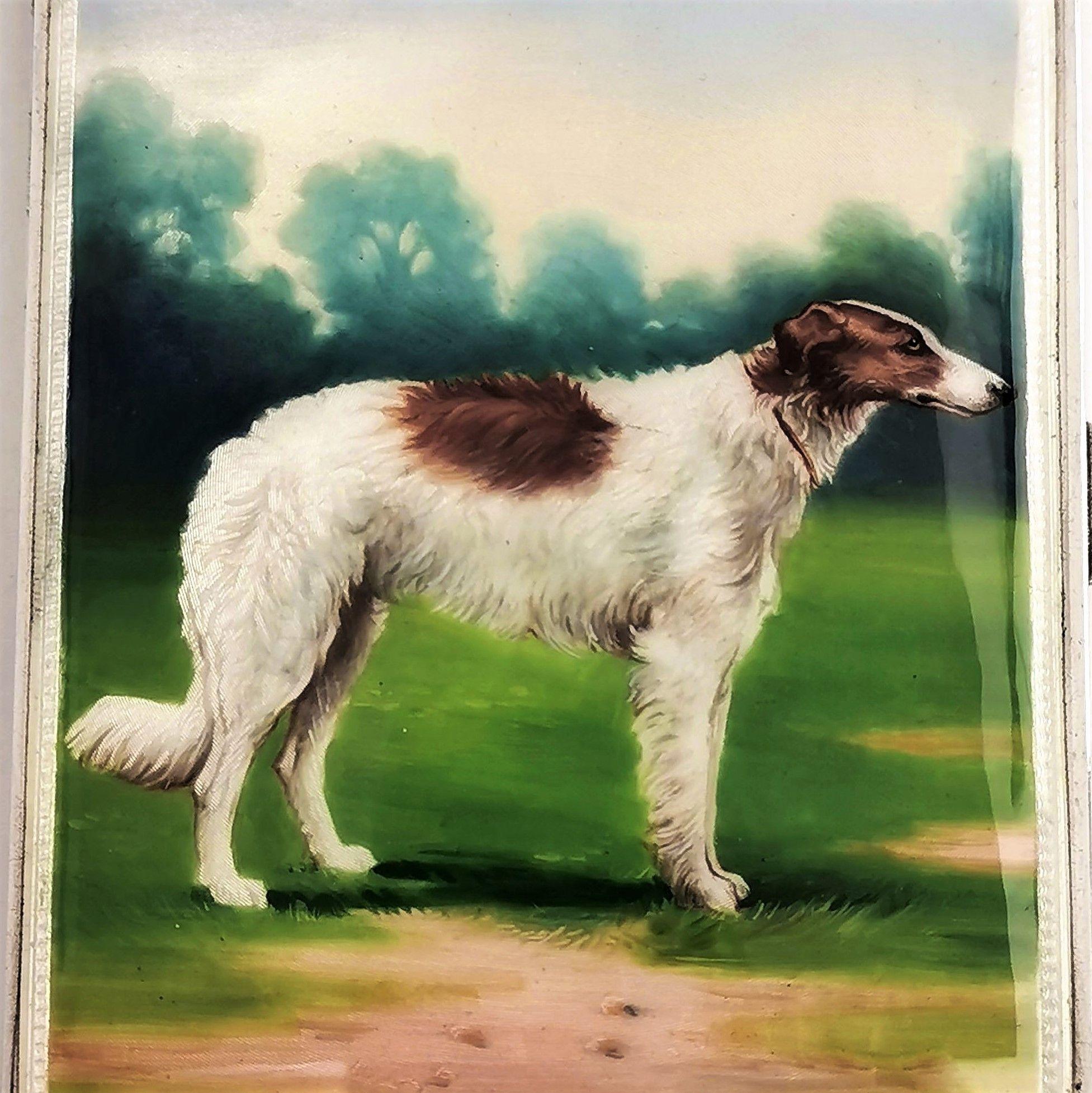 Sterling Silver and Enamel Cigarette Case 1928 Borzoi Hunting Dog In Good Condition In London, GB