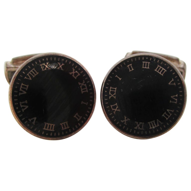 Sterling Silver Enamel Clock Face Cufflinks For Sale