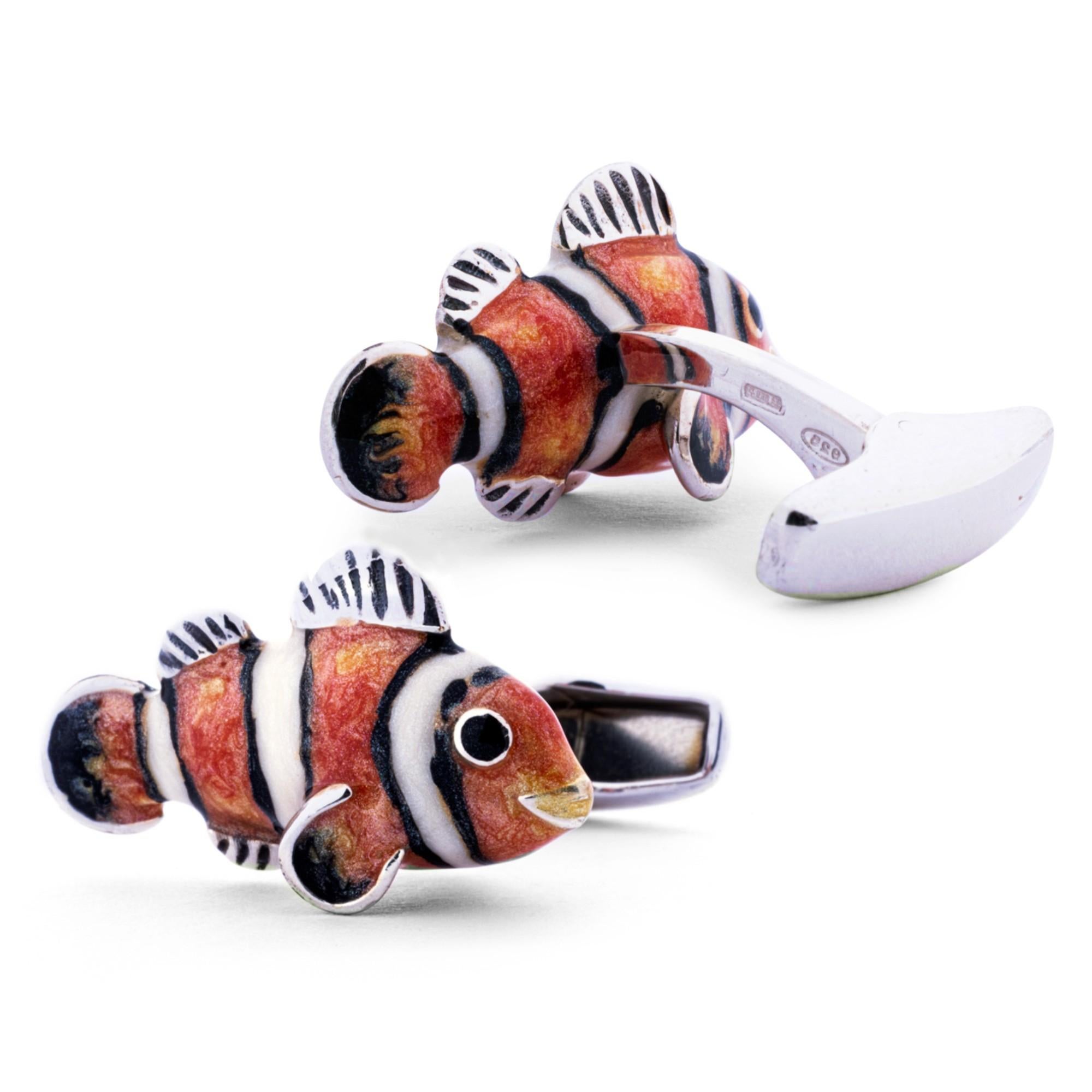 Sterling Silver Enamel Clownfish Cufflinks In New Condition For Sale In Torino, IT