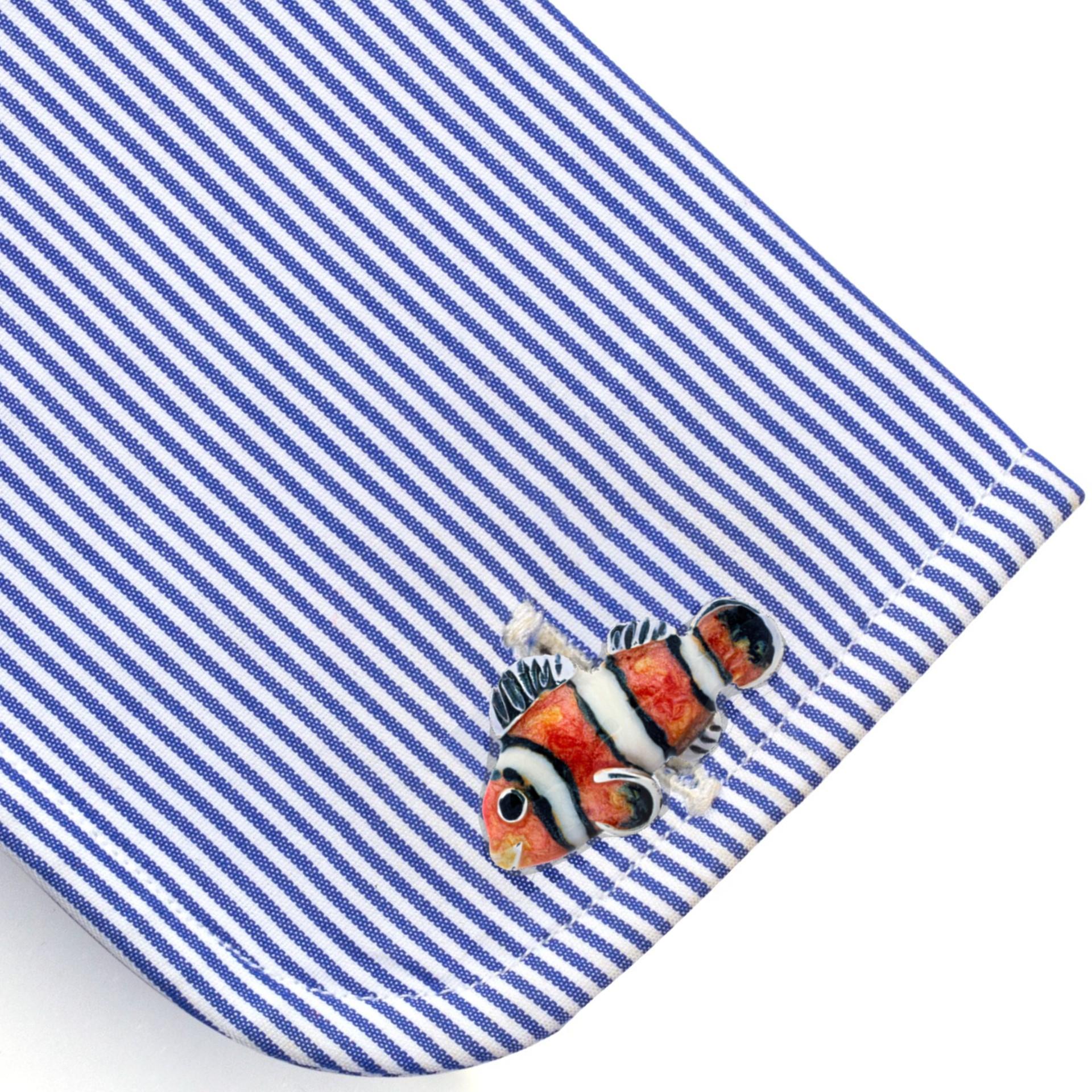 Men's Sterling Silver Enamel Clownfish Cufflinks For Sale