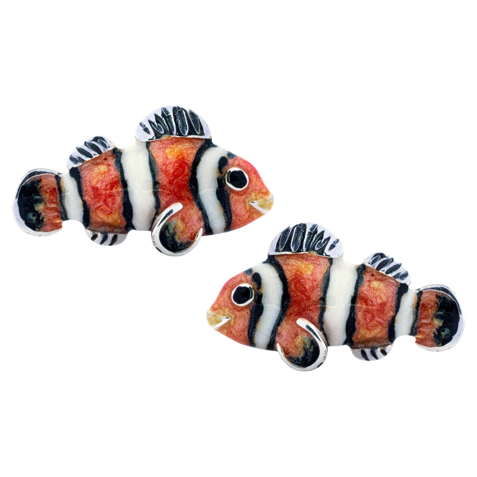 Sterling Silver Enamel Clownfish Cufflinks For Sale