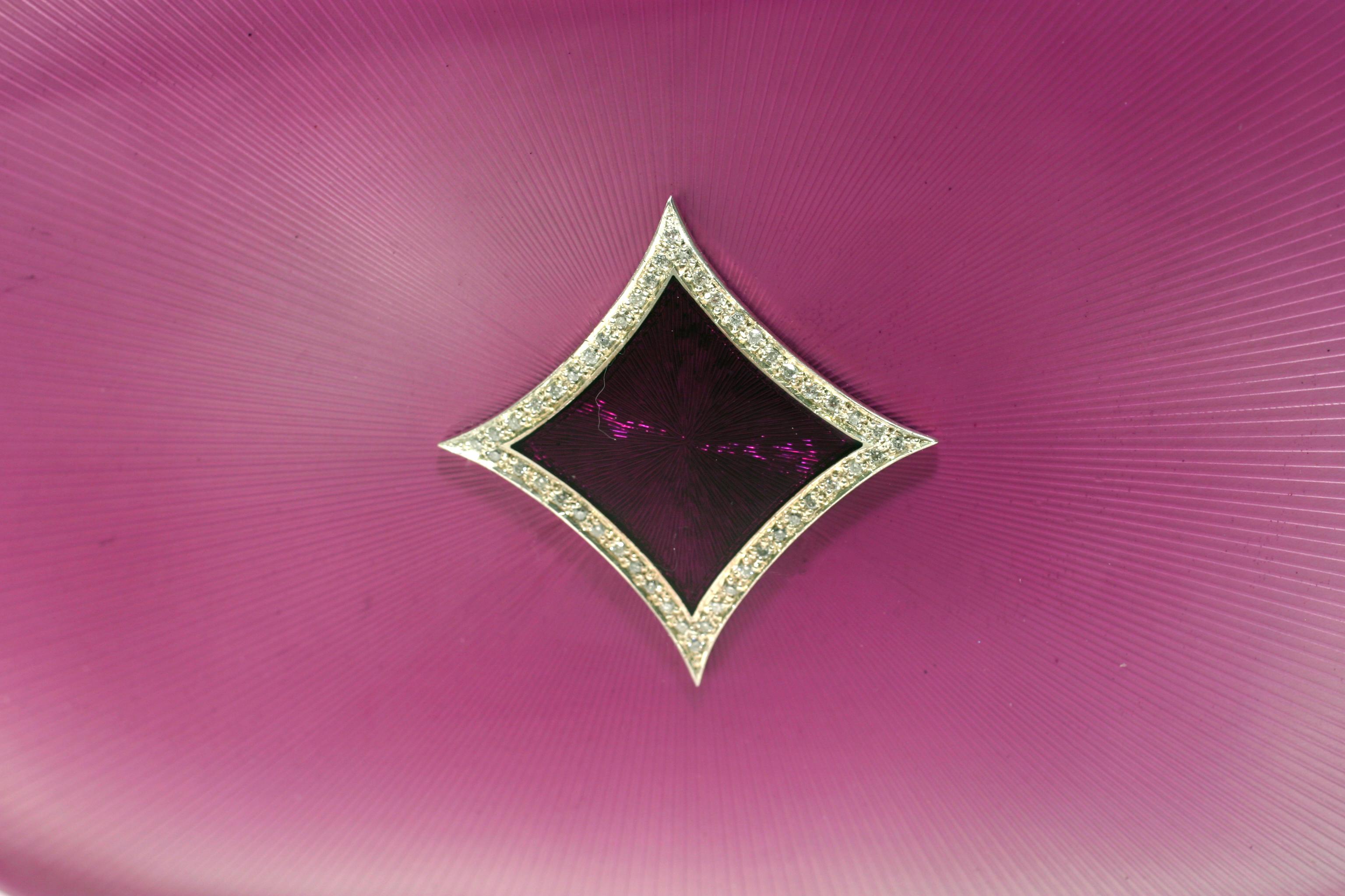 Sterling Silver Guilloché Purple Enamel Diamond Minaudière Limited Edition 2