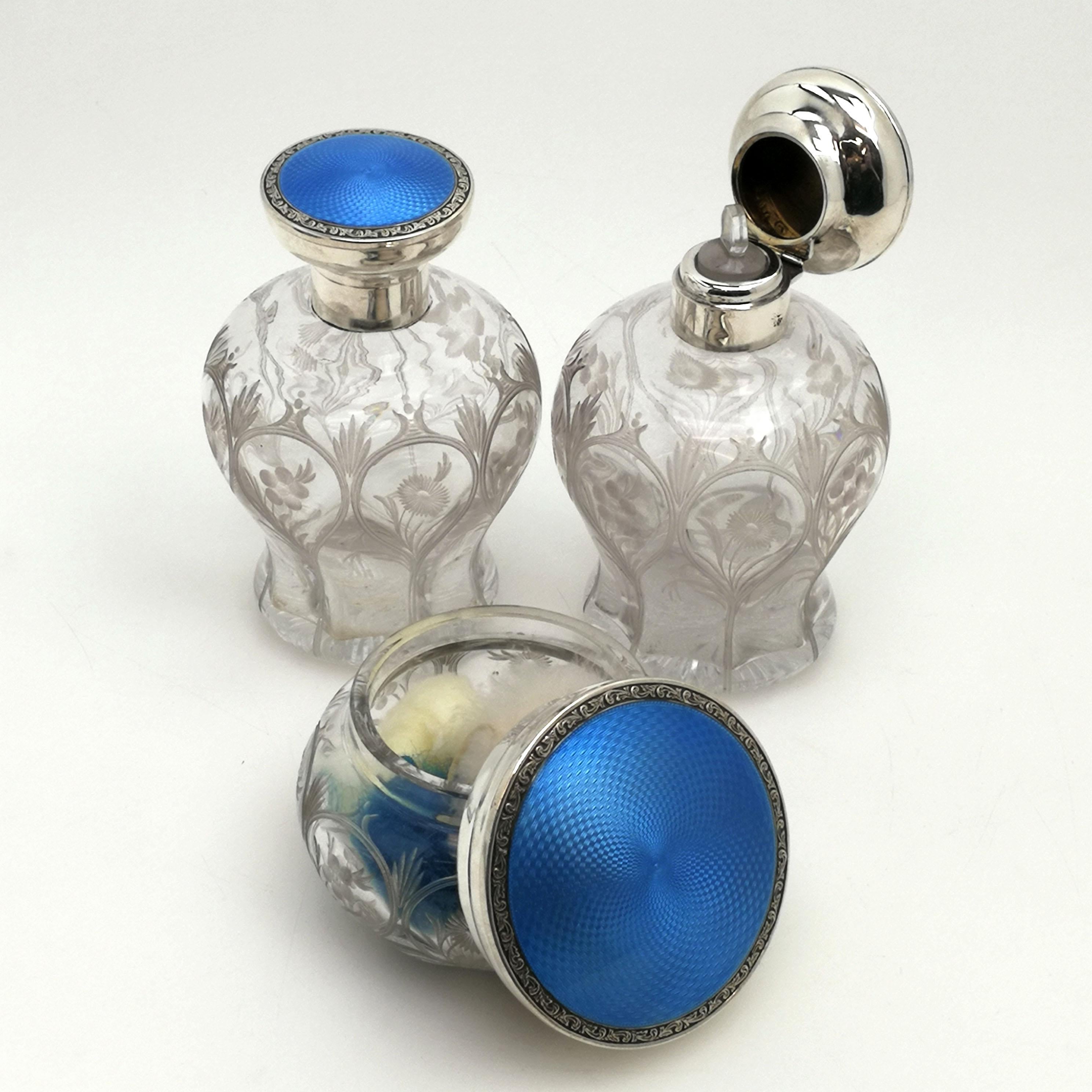 Early 20th Century Sterling Silver and Enamel Dressing Set / Dressing Table / Vanity Set 1924 Large