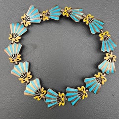Sterling Silver & Enamel Fan-Shaped Collar Necklace Mexican Taxco
