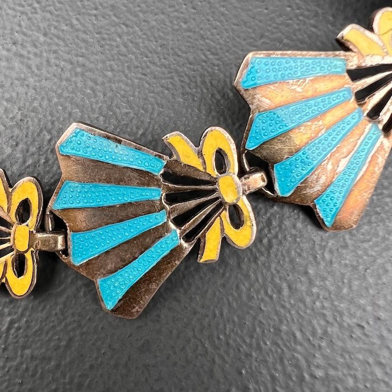 Sterling Silver & Enamel Fan-Shaped Collar Necklace Mexican Taxco For Sale 1
