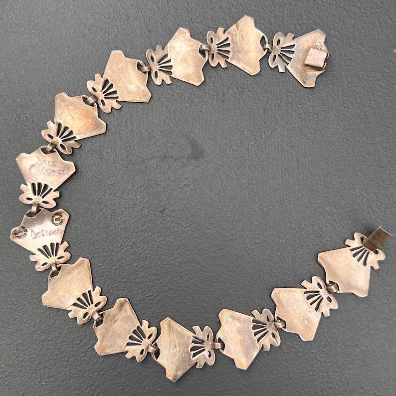 Sterling Silver & Enamel Fan-Shaped Collar Necklace Mexican Taxco For Sale 3