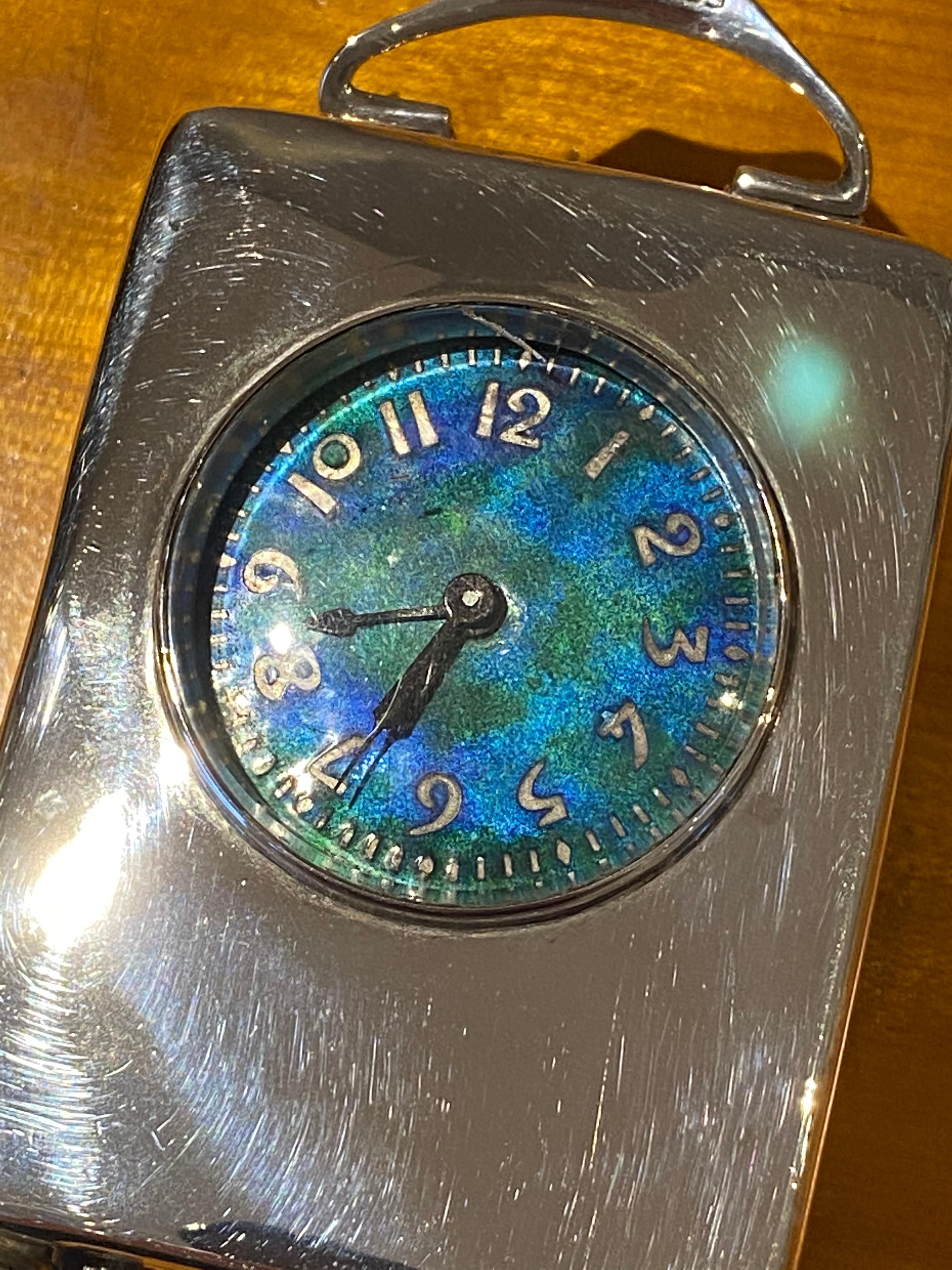 Sterling Silber Emaille Liberty's 1911 Archibald Knox Miniatur Kutsche Uhr im Angebot 8