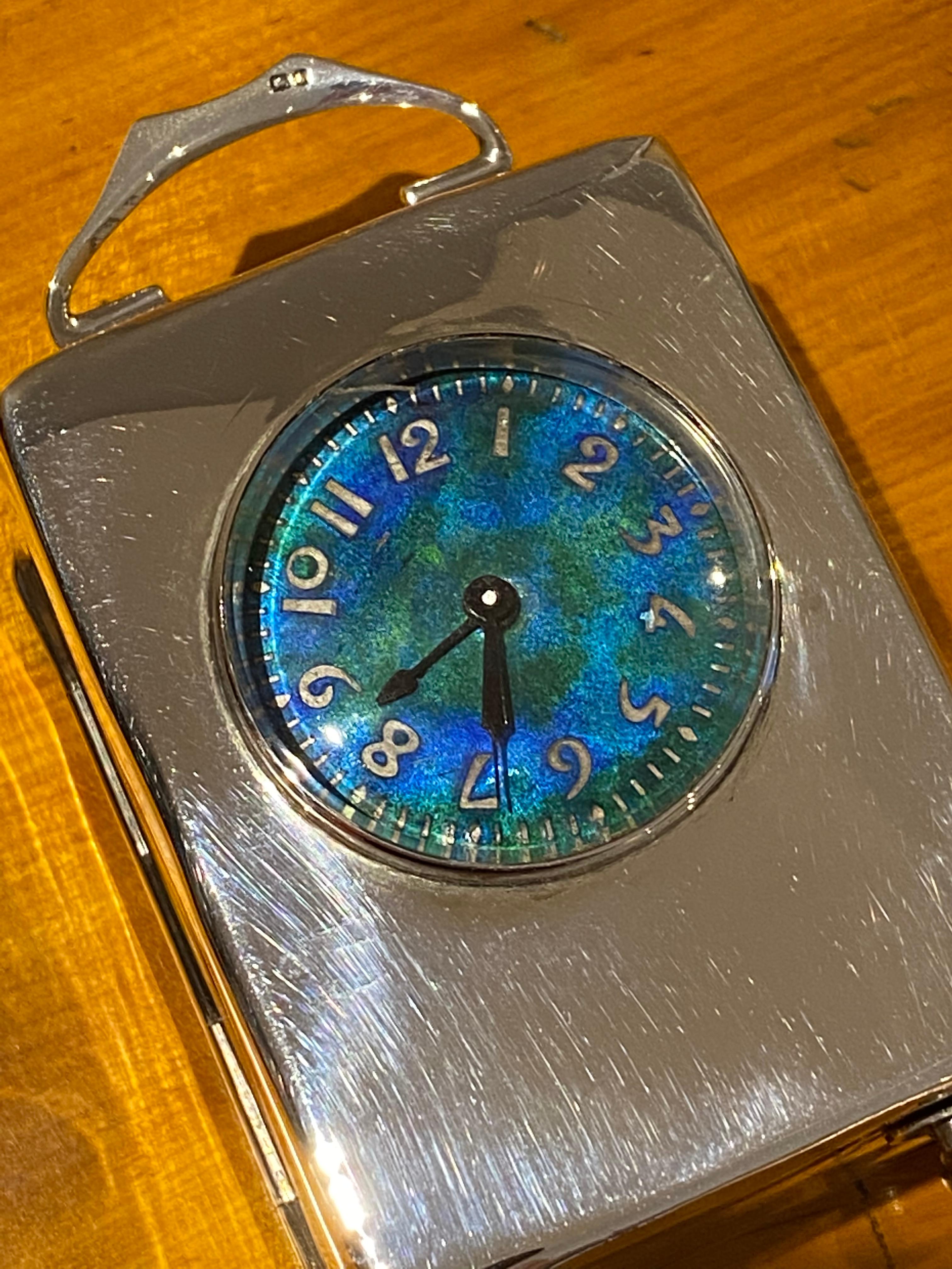 Sterling Silber Emaille Liberty's 1911 Archibald Knox Miniatur Kutsche Uhr im Angebot 9