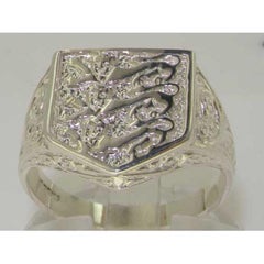 Sterling Silver England Three Lions Signet Ring