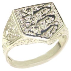 Sterling Silver England Three Lions Signet Ring