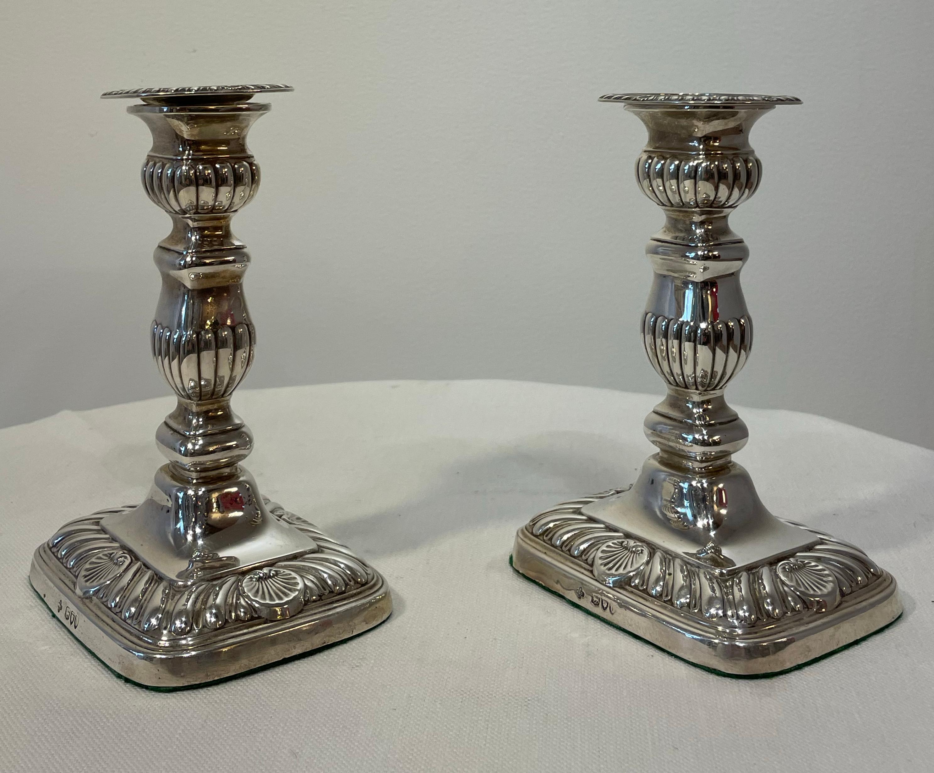 Cast Sterling Silver English Candlesticks