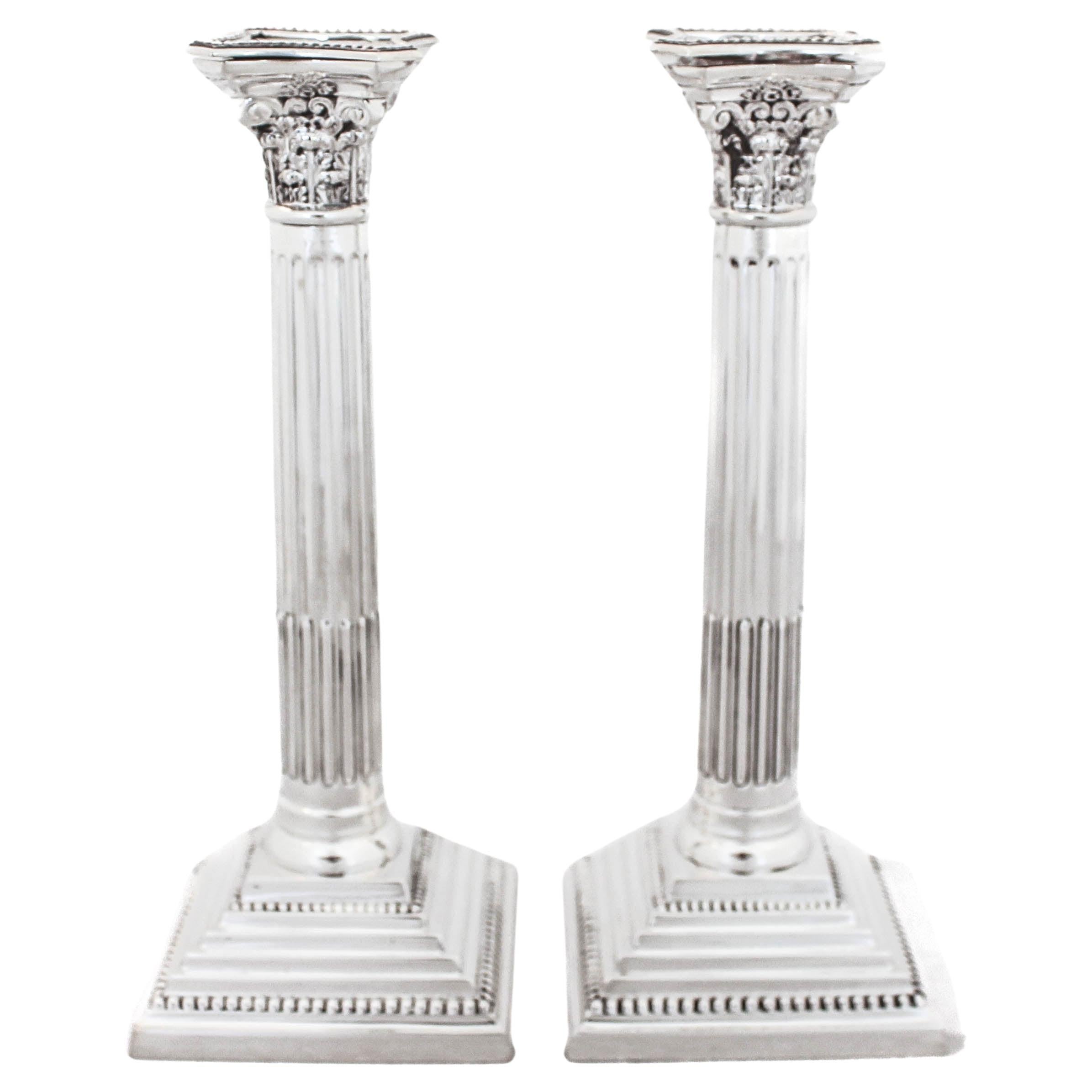 Sterling Silver English Candlesticks  For Sale