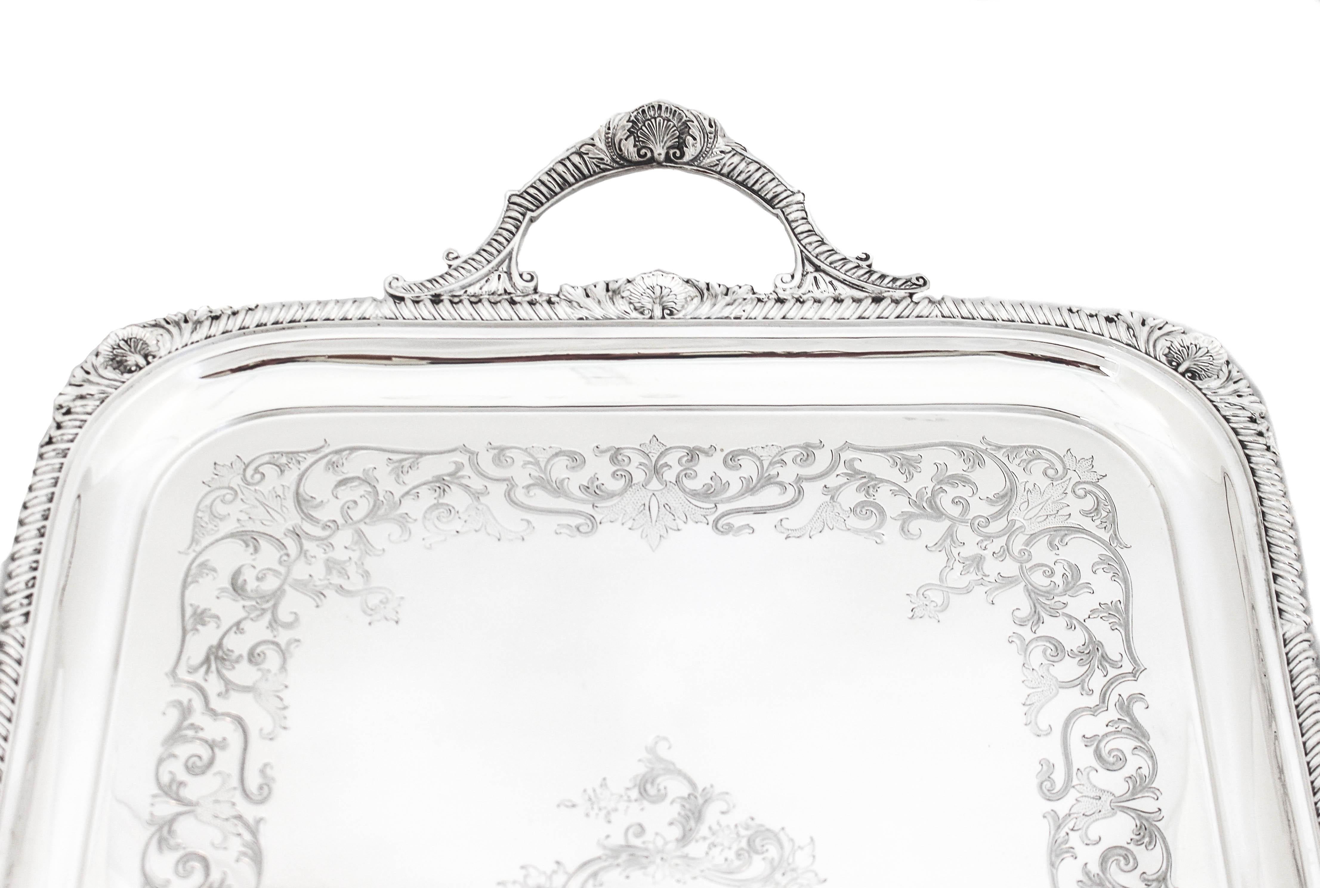Early 20th Century Sterling Silver English Tray For Sale