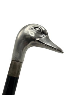 Sterling Silver English Walking Stick with Duck Head