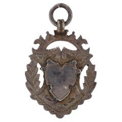 Sterling Silver Engravable Fob Pendant - 925 Heart Shield Crest Antique England