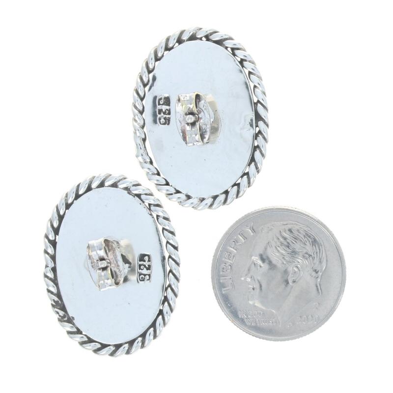 Women's Sterling Silver Engravable Oval Large Stud Earrings - 925 Rope-Textured Pierced For Sale