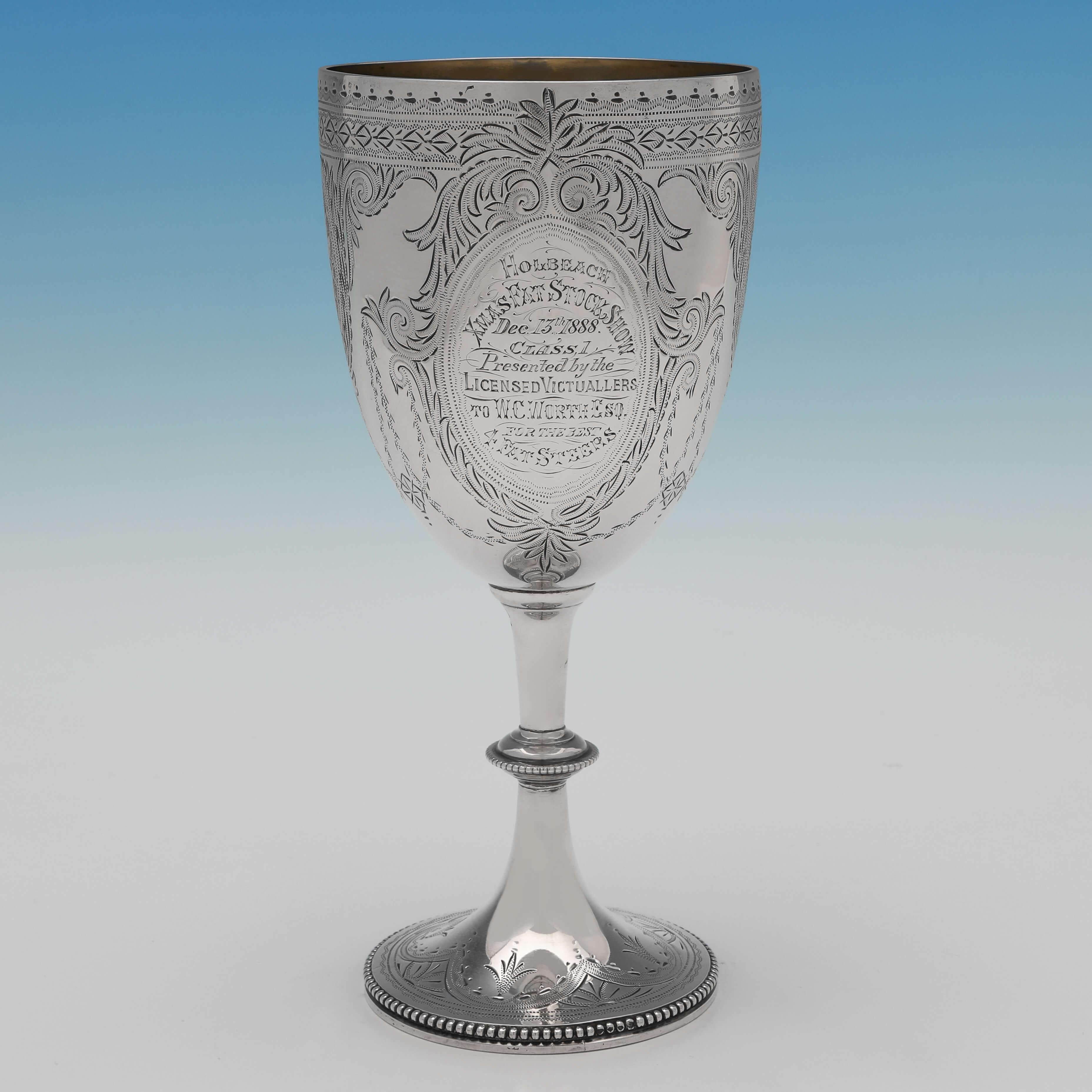 Sterling Silver Goblet London 1886 By C S Harris Engraved With Sterling Silver Goblet London 1886 By C S Harris Engraved With