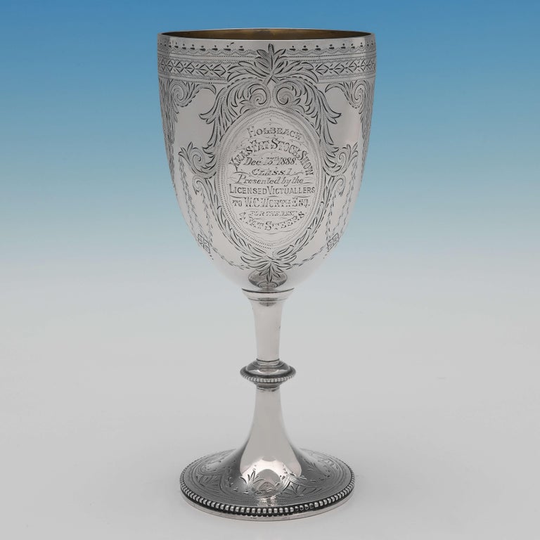 Victorian Sterling Silver Goblet, London 1886 by C. S. Harris, Engraved with Inscription For Sale