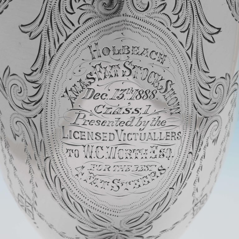 Sterling Silver Goblet, London 1886 by C. S. Harris, Engraved with Inscription In Good Condition For Sale In London, London