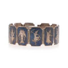Sterling Silver Erawan & Thai Deities Niello Panel Bracelet 7" - 925