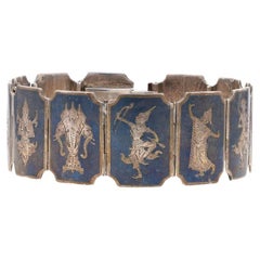 Sterling Silver Erawan & Thai Deities Niello Panel Bracelet 7" - 925