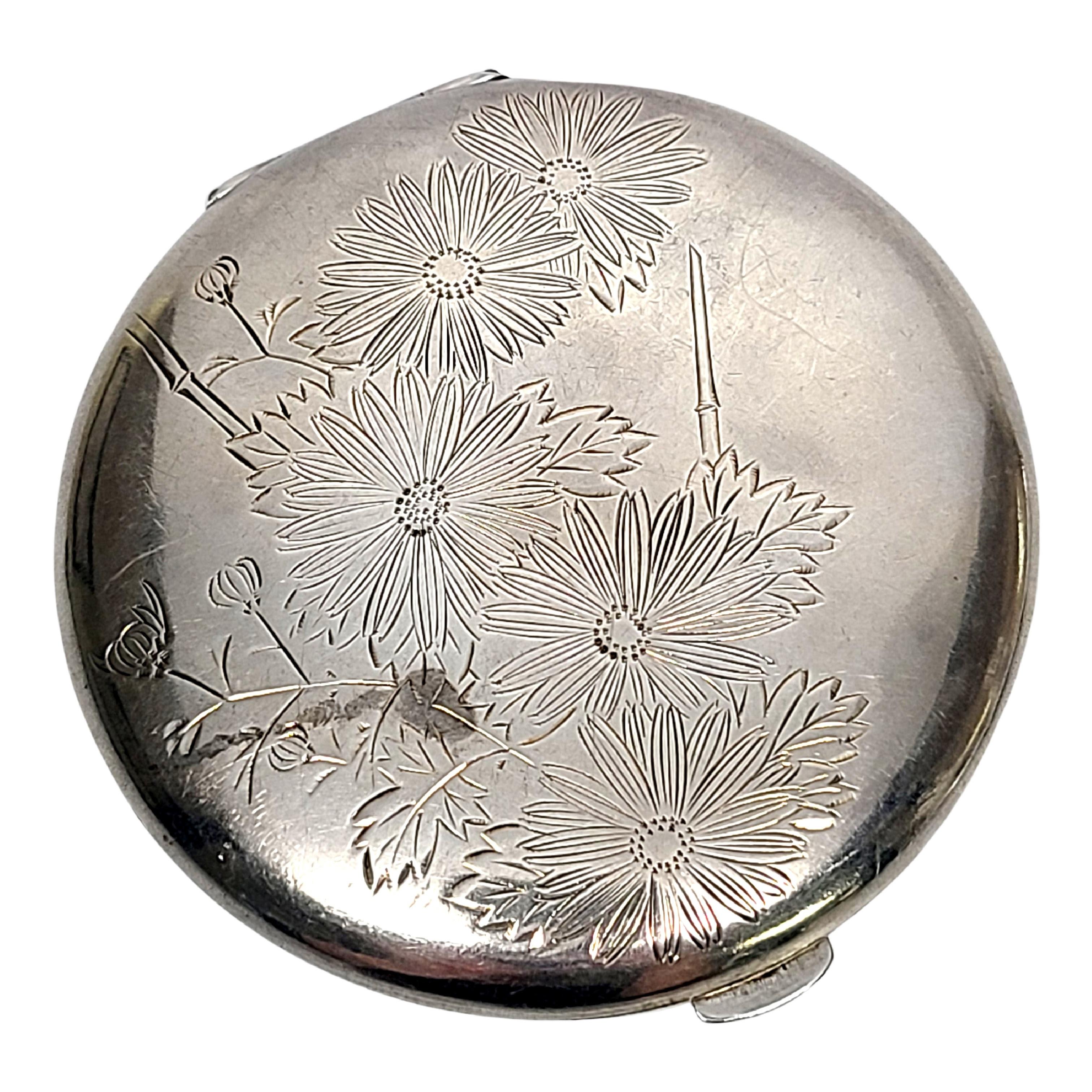 Sterling Silver Etched Daisy Mirror Compact 3