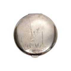 Sterling Silver Etched Daisy Mirror Compact