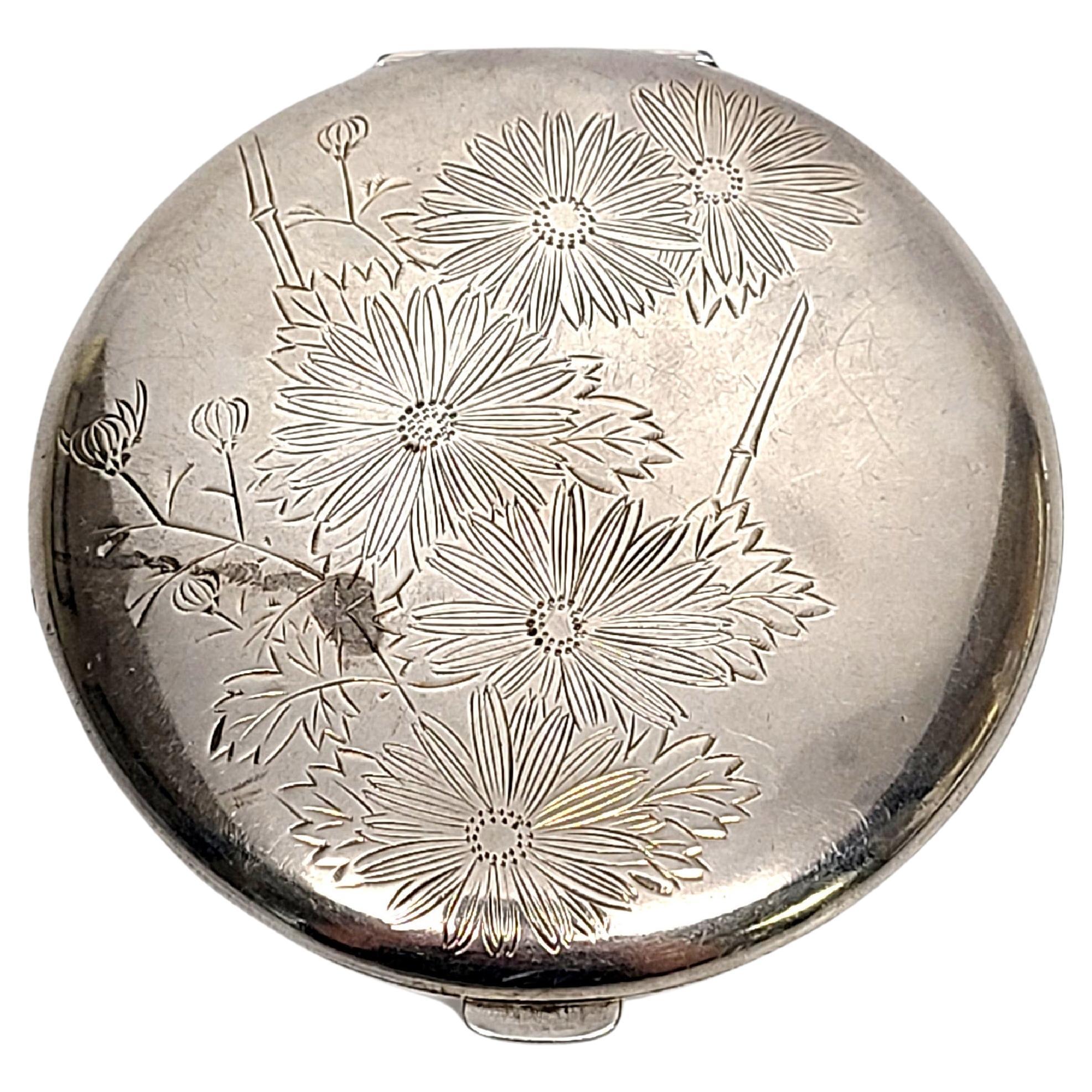 Sterling Silver Etched Daisy Mirror Compact