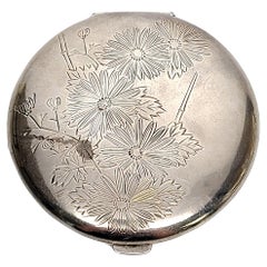 Sterling Silver Etched Daisy Mirror Compact