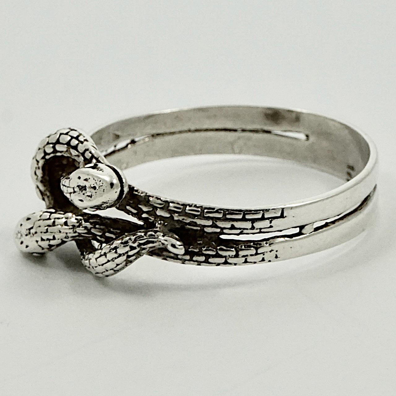 Sterling Silver Etched Double Snake Ring  In Good Condition In London, GB