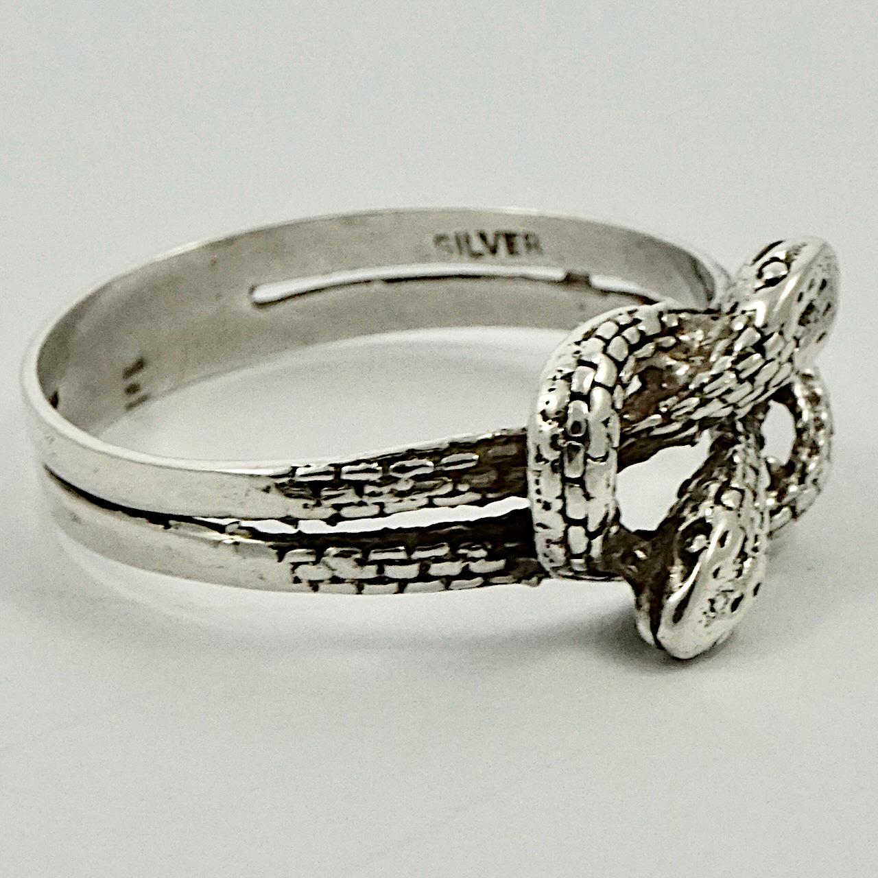 Women's or Men's Sterling Silver Etched Double Snake Ring 