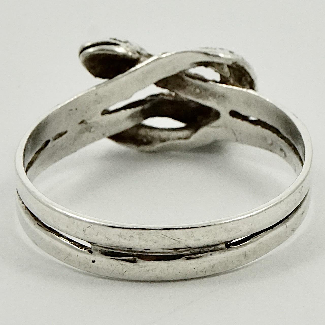 Sterling Silver Etched Double Snake Ring  1