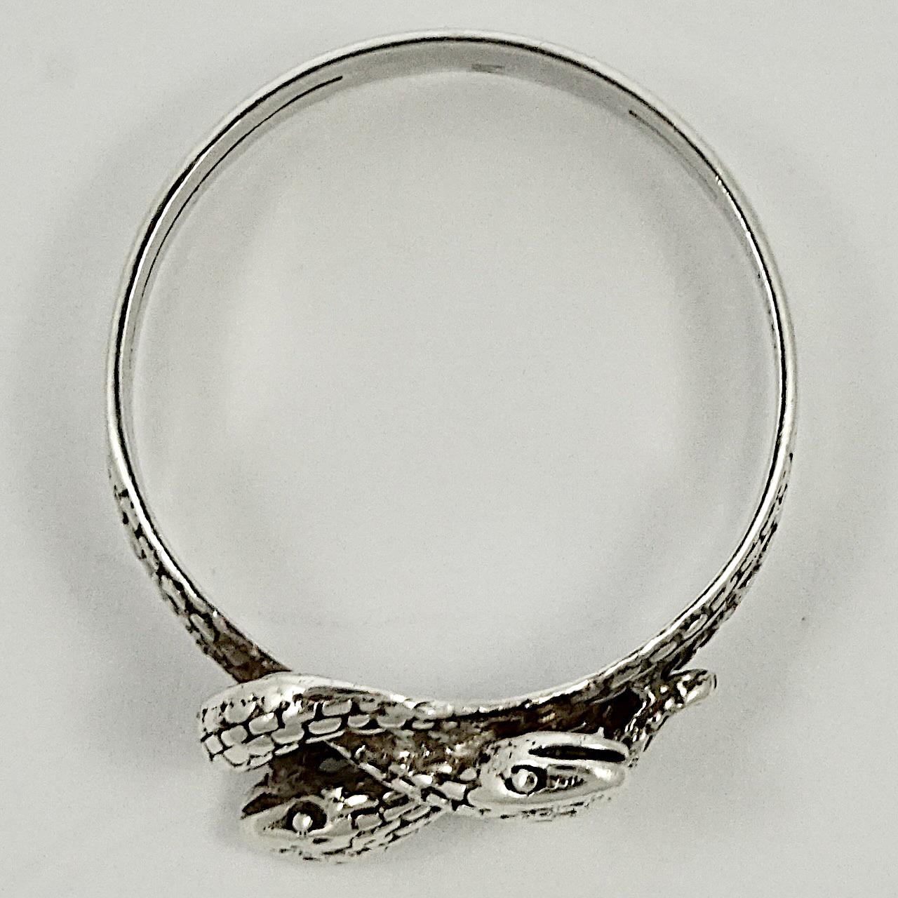 Sterling Silver Etched Double Snake Ring  2