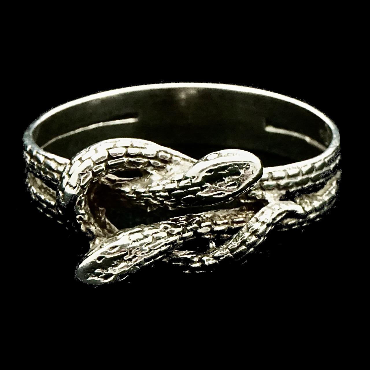 Sterling Silver Etched Double Snake Ring  4