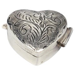 Sterling Silver Etched Heart Pill Trinket Box # 19682