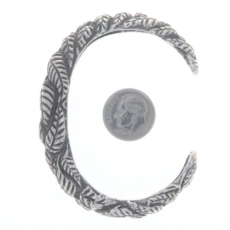 Sterling Silver Etched Leaf Cuff Bracelet 6