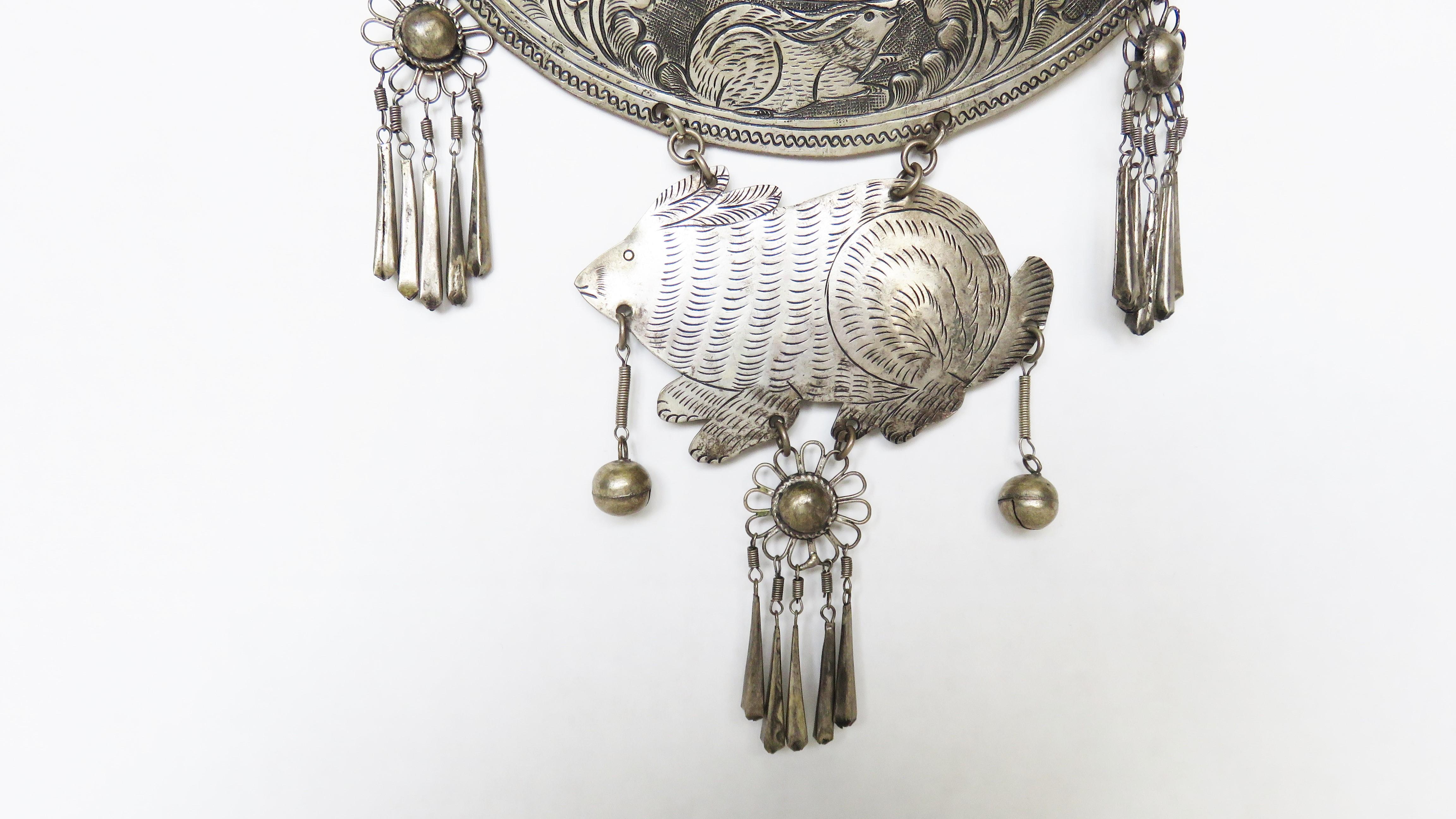 Artisan Sterling Silver Etched Rabbit 1960s Choker