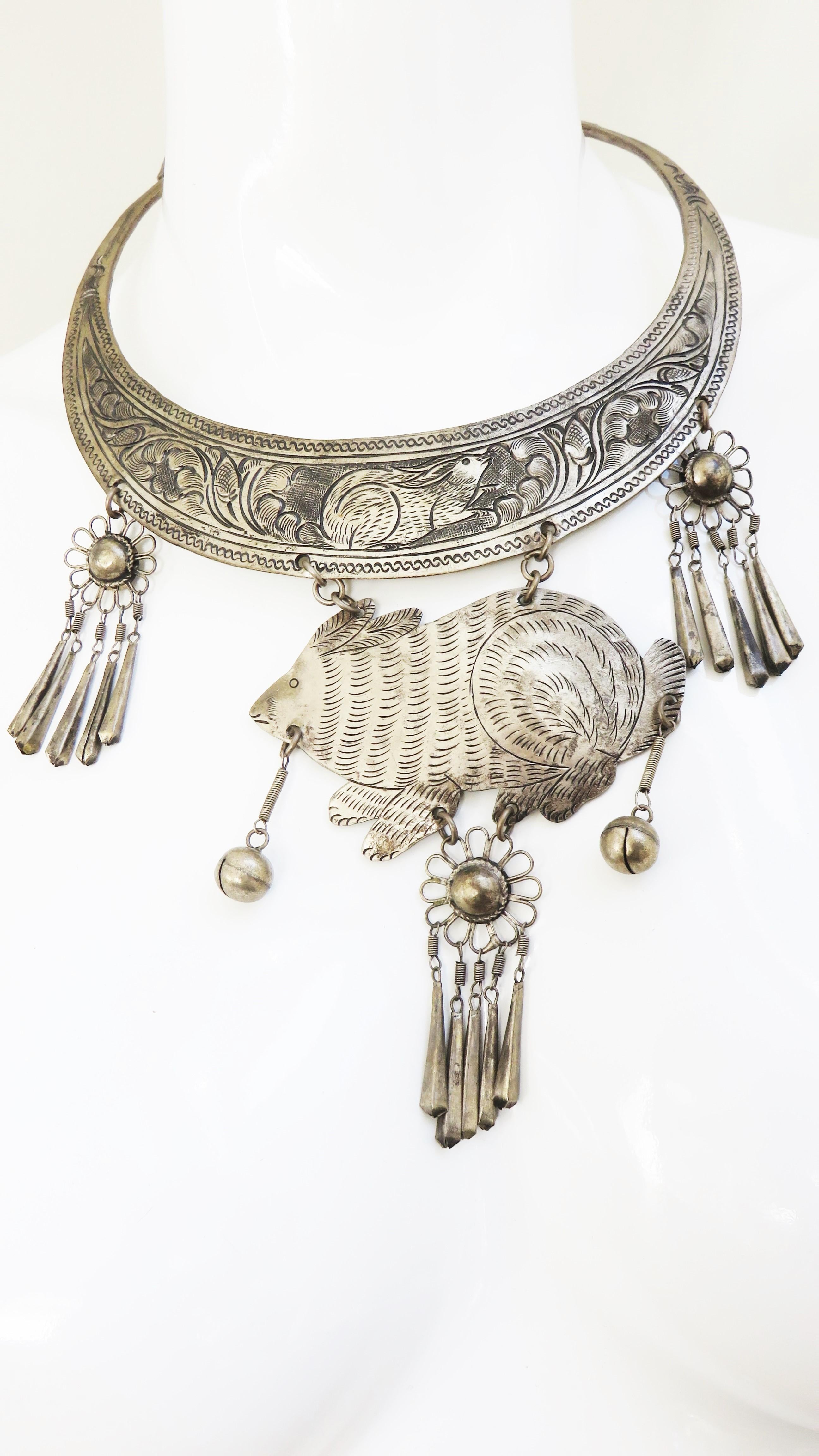Sterling Silver Etched Rabbit 1960s Choker 1