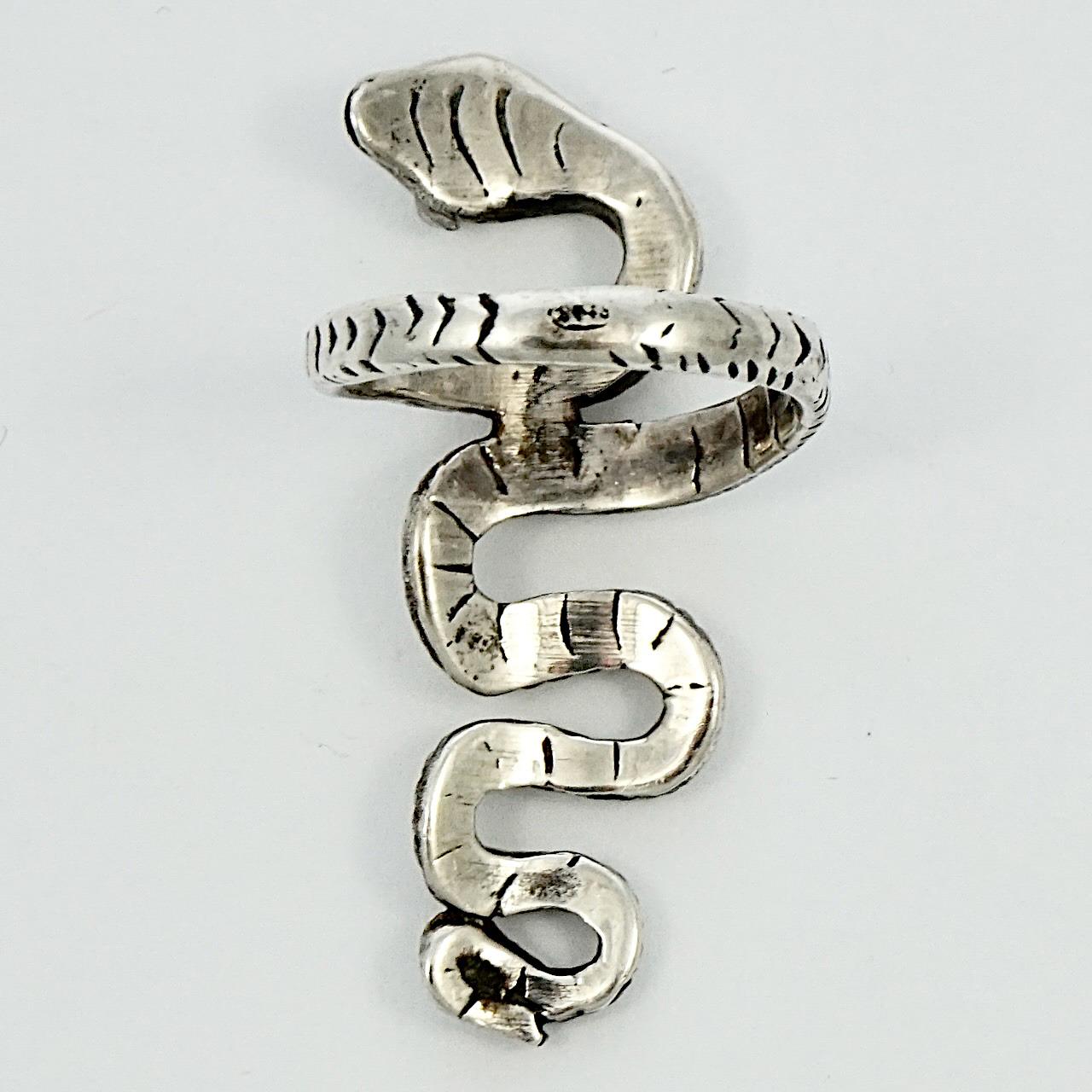 Sterling Silver Etched Snake Ring  In Good Condition For Sale In London, GB