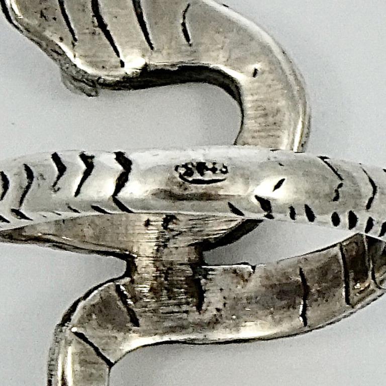 Women's or Men's Sterling Silver Etched Snake Ring  For Sale