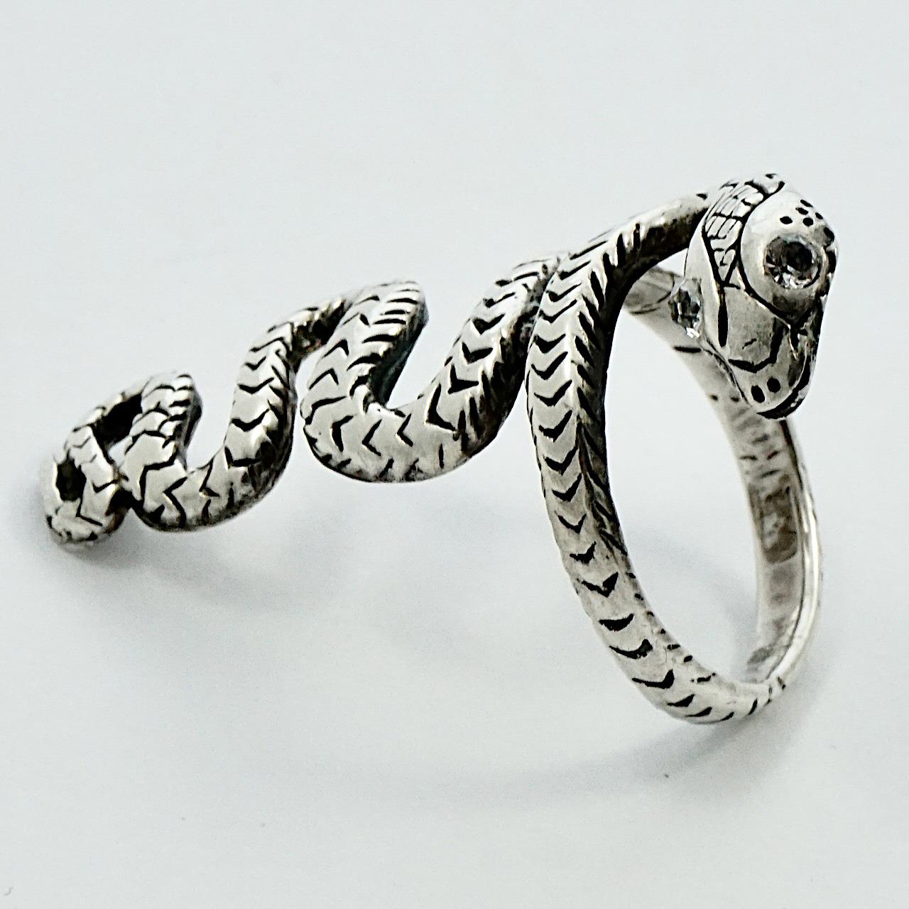 Sterling Silver Etched Snake Ring  For Sale 1